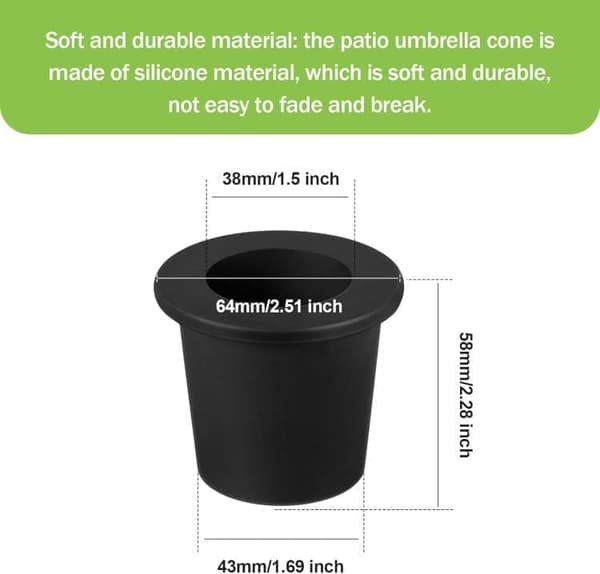 2-pak parasolfæster til terrassebord - Kegleformede låg med 1,5 tommer adapter til poolparasoller Black
