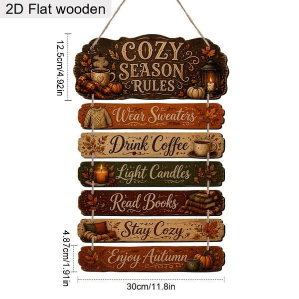 2D Trähängskylt - \"Stay Cozy Enjoy Fall\", Höstcitat Väggdekor för Hem Tacksägelse Style 1