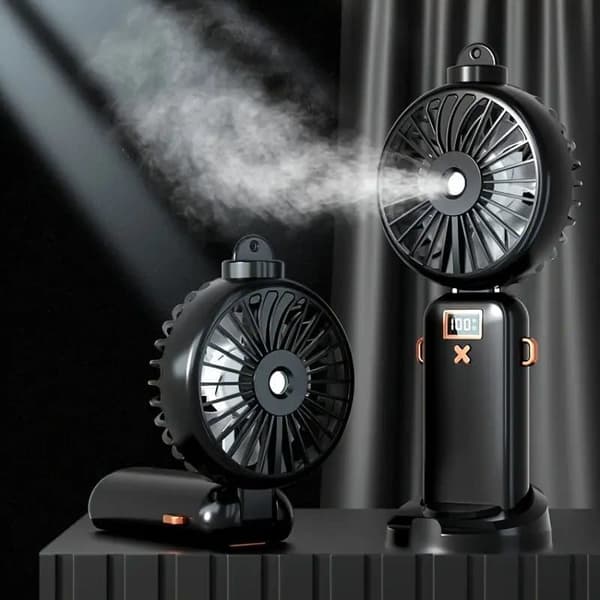 Håndflægte/Bordflægte – Genopladelig Bærbar Sprayflægte med USB og Digital Display sort