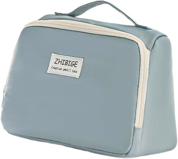 Canvas Pencil Case with Large Capacity, Spacious Zipper Storage Bag for Pens and Stationery Blue
