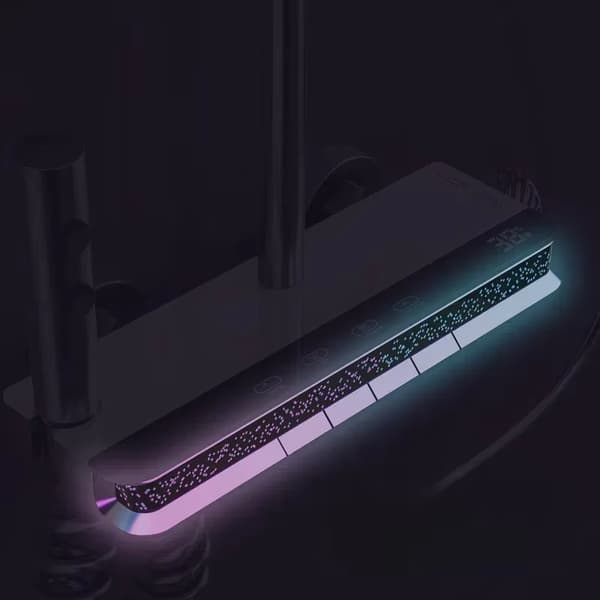 Digital Termostatisk Armatur med LED Spejl - Regnbruser, Stjernelys, 3-vejs, Messing Karfylder
