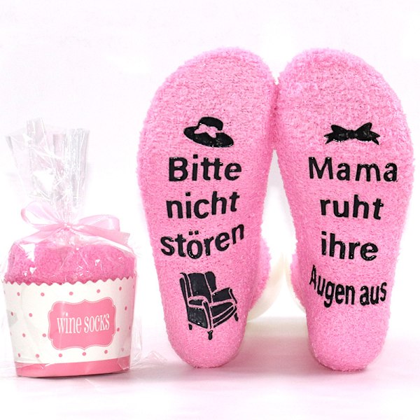 Mid-calf sockar med extra värme, anti-glid sovsocks, mamma-mönster, morsdag, jul och födelsedagspresent rosa