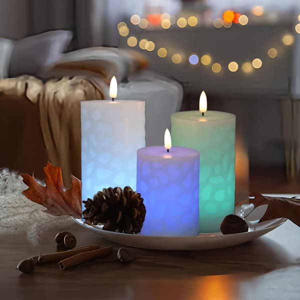 3-pack Flameless LED Candles with Color-Changing Lighting, 3D Flickering Flame, Remote Control, and Real Wax