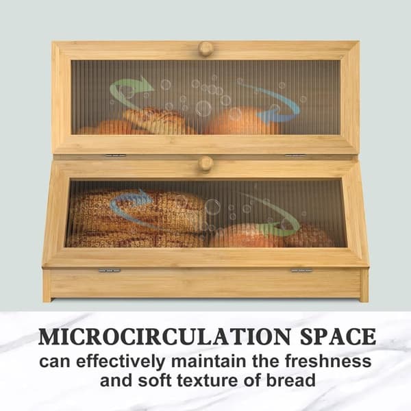 Double Wooden Bread Box for Kitchen Counter - Large Two-Tier Bread Storage with Spacious Design Yellow