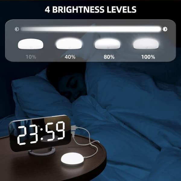 Extra Strong Digital Alarm Clock for Deep Sleepers | With Bed Shaker + Adjustable LED Lighting | Dual Alarm & Snooze Function vit