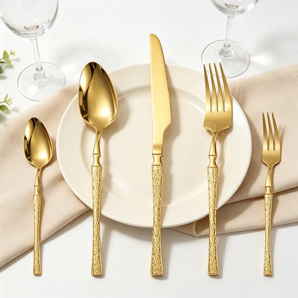 20-delers bestikksett i rustfritt stål, speilfinish, elegant bestikk for hverdagsmiddager Gold