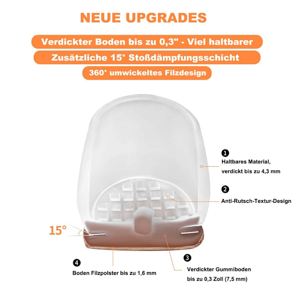 8-pack Stolsstrumpor i Filt – Golvskydd för Fyrkantiga & Snedställda Stolsben, Ljuddämpande Design Transparent