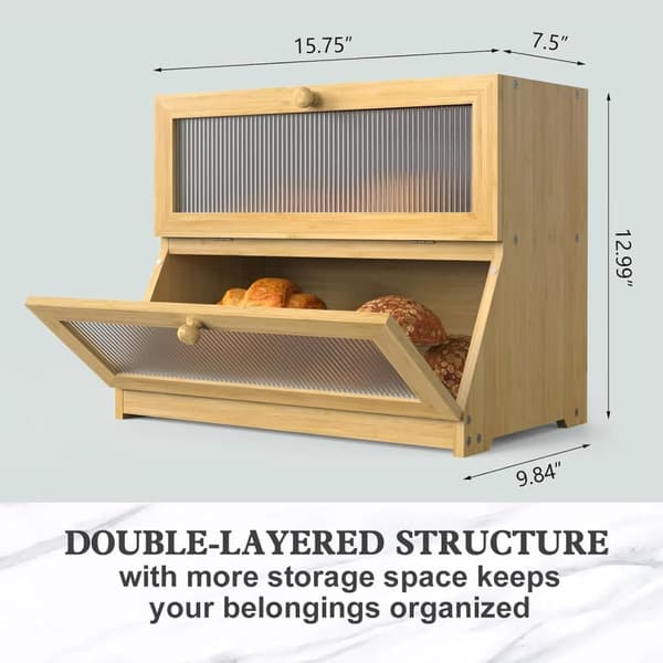 Double Wooden Bread Box for Kitchen Counter - Large Two-Tier Bread Storage with Spacious Design Yellow