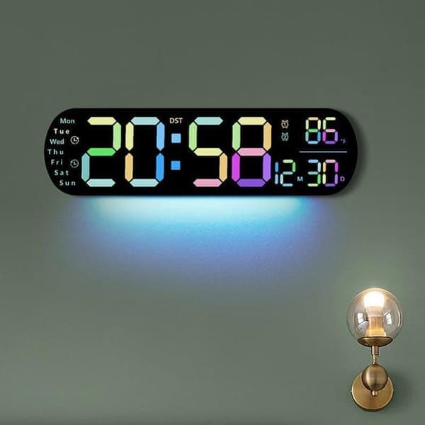 LED digital väggklocka – med temperatur, datum flerfärgad