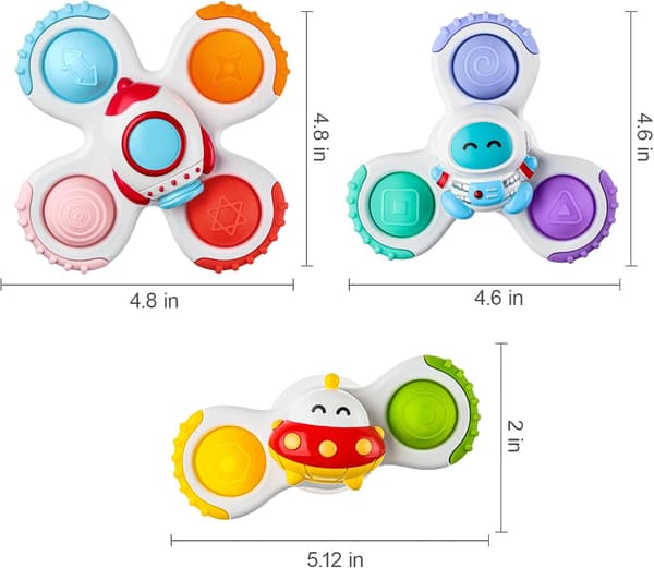 3-pak baby spinner med sugekop, bi og fly sensorisk legetøj til børn 1-3 år Space