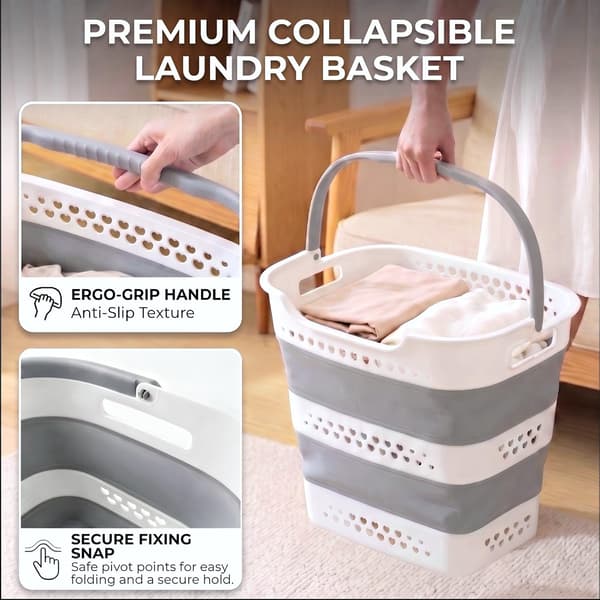 Laundry Basket 42 L, Foldable Laundry Hamper with Handles, Lightweight and Space-Saving for Home and Dorm Light grey 2 Pack