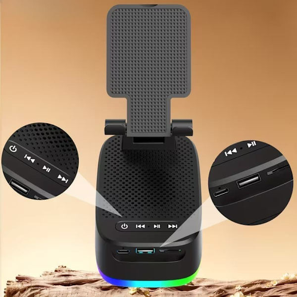 Wireless Bluetooth Speaker 6W, Compact Stereo with RGB Light, USB-C and Non-Slip Base