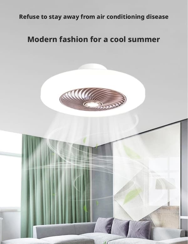 Modern bladeless ceiling fan with dimmable LED lighting, 6 speeds and remote control for the home Gold