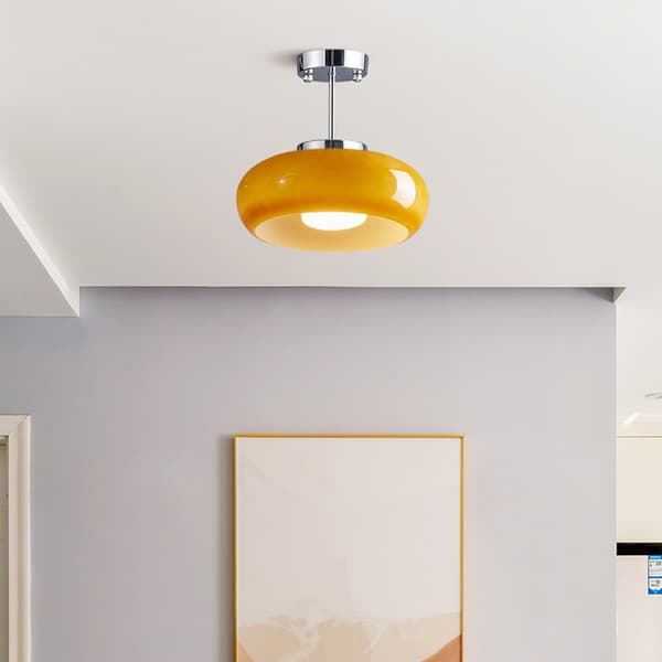 30W Krom Taklampe, Ø28 cm, Mid-Century Moderne Nordisk Design, Flush Mount Brown