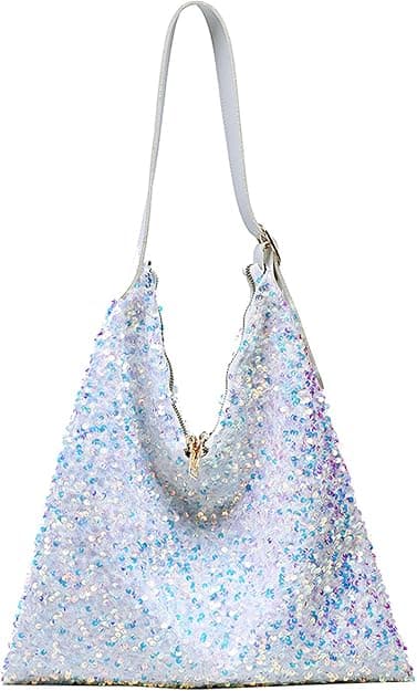 Skulderveske med glitterpaljetter for kvinner og jenter White