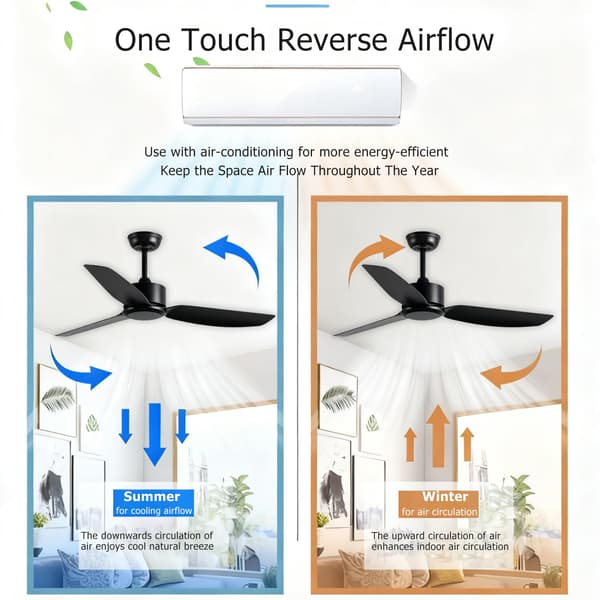Loftventilator uden lys 3 blade, fjernbetjent loftventilator med 6 hastigheder, vendbar rotation og timer White+Khaki