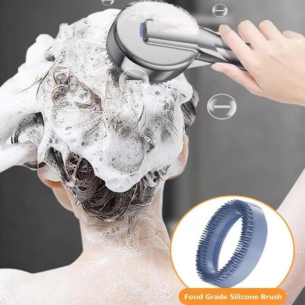 Trykforbedrende massage brusehoved – 4 positioner Silver