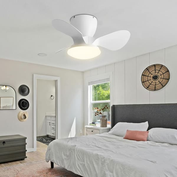 Ceiling fan with LED lighting 24 W, 6 speeds, 3 ABS blades, silent, remote control and wall switch White 51cm-Remote Control