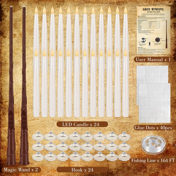 24 Pcs Magical Hanging LED Candles, Remote Control, Wand and 6/18 h Timer, Flameless Halloween Decoration 24pcs