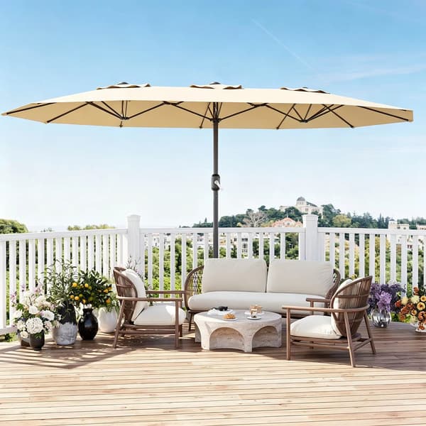 15x9FT Rektangulær Terrasseparasol - Brun, Håndsving Løft Solskærm til Marked, Poolside Terrasse, Altan (Base Ikke Inkluderet) Brown