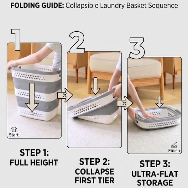Laundry Basket 42 L, Foldable Laundry Hamper with Handles, Lightweight and Space-Saving for Home and Dorm Light grey 2 Pack