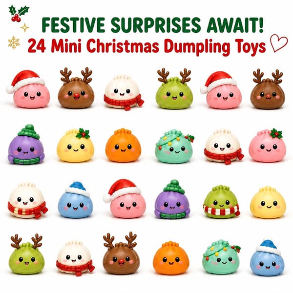 Julekalender 2026 – 24 Squishy Dumplings og Bao, Julekalender Mystery Box med bløde overraskelser til børn