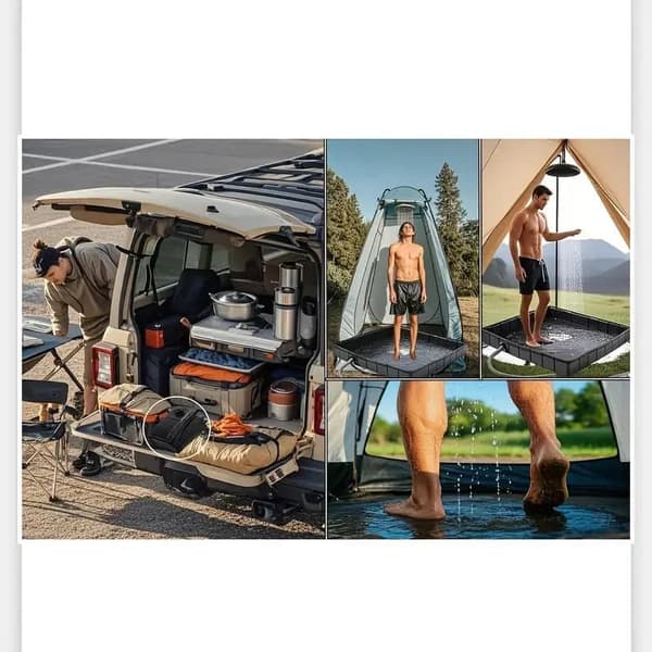 Campingbruser - Foldbart brusekar med drænhuller | Blød fleksibel balje til hundebad, strand, campingvogn, sauna & udestue