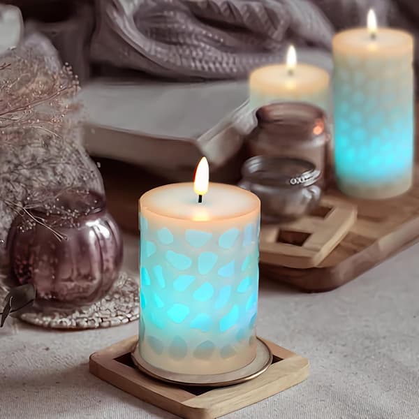 3-pack Flameless LED Candles with Color-Changing Lighting, 3D Flickering Flame, Remote Control, and Real Wax