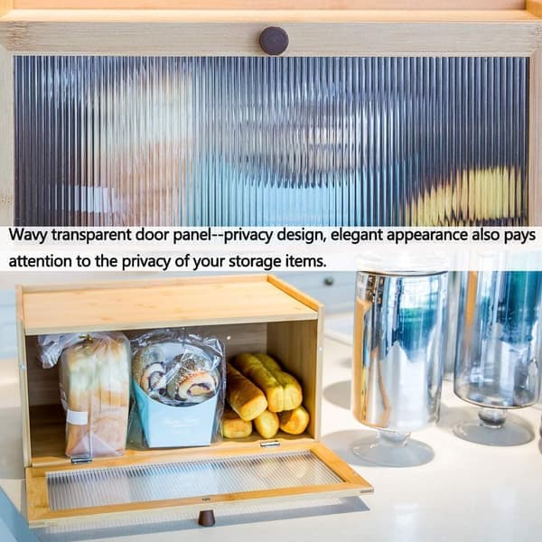 Bamboo Bread Box for Kitchen Counter - Spacious Rustic Style Bread Storage with Bamboo Lid and Window
