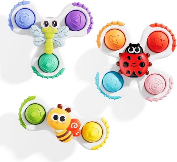 3-pak baby spinner med sugekop, bi og fly sensorisk legetøj til børn 1-3 år Bee