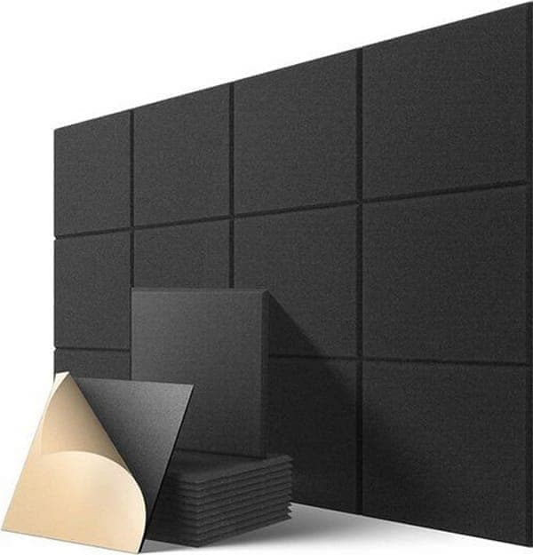 12 Akustikpaneler – Selvklæbende lydabsorberende paneler 30×30cm, Høj densitet effektiv lydisolering Black