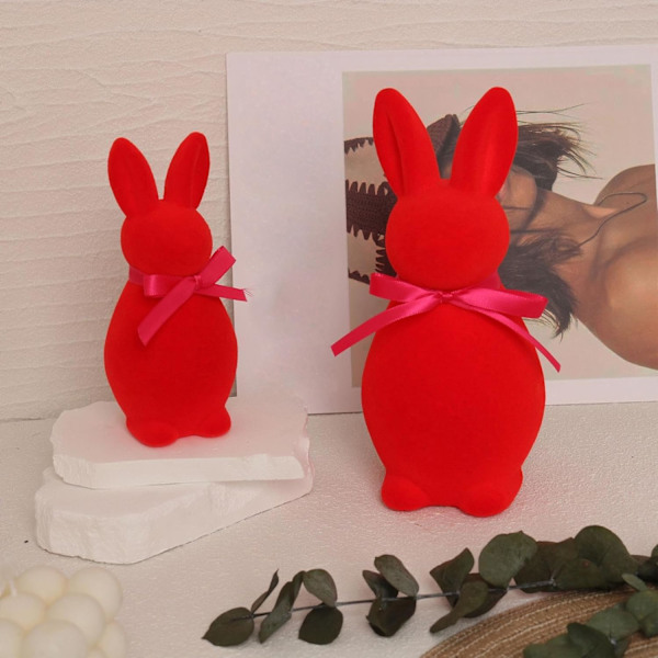 Easter Bunny Figurine Set 2-Pack – Flocked Easter Decoration 20cm & 14cm, Table Decoration for Easter and Spring Home Cyan 2pcs