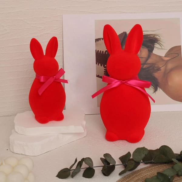 Easter Bunny Figurine Set 2-Pack – Flocked Easter Decoration 20cm & 14cm, Table Decoration for Easter and Spring Home Royal Blue 2pcs