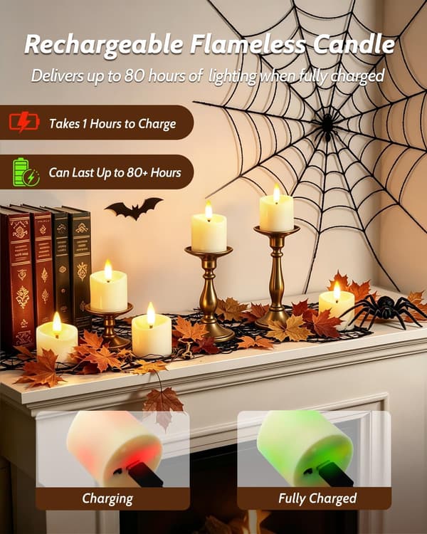 6-pack flameless LED tea lights with remote control and 2/4/6/8H timer, rechargeable candles with charging base for home Wavy