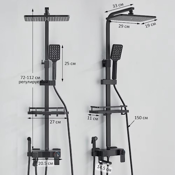 Digital Termostatisk 4-vägs duschsystem - Regn, Hylla, Bidé, Väggmonterad Matt Silver Mässing - Stil 2
