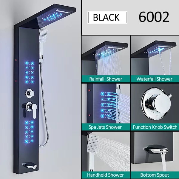 LED Vattenfall Duschkolonn - Hydromassage, Regnkaskad, Väggblandare, Badspa-system - Stil 3