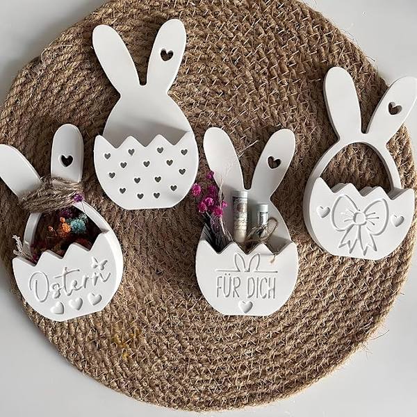Silicone Molds 4-Pack Easter Casting Mold Rabbit Flower Basket – Silicone Casting Mold for DIY Easter Crafts, Plaster, Candles & Decoration