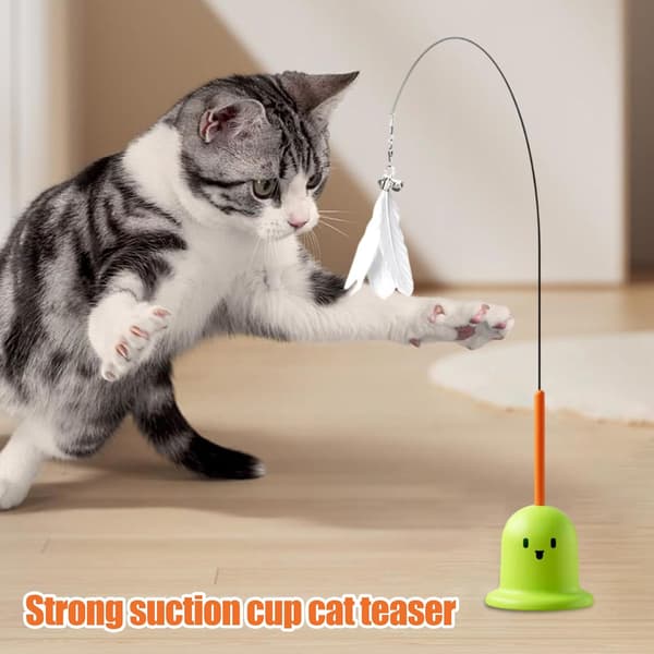 Cat Toy with Realistic Suction Cup Base, Ghost Dog Toy with Bells, Interactive Hunting Set for Multi-Cat Homes grön