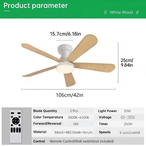 Modern takfläkt, Ø106 cm, CCT LED-ljus, tyst DC-motor, 6 hastigheter, ABS-blad