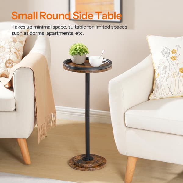 Lite rundt sidebord, aksentbord med sentral pidestallbase, rustikk brun stil