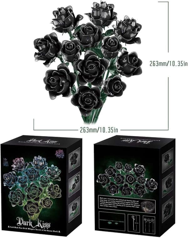 Moorle Sorte Roser Byggeklods Buket 585 PCS Blomster Gave Mors Dag Valentinsdag
