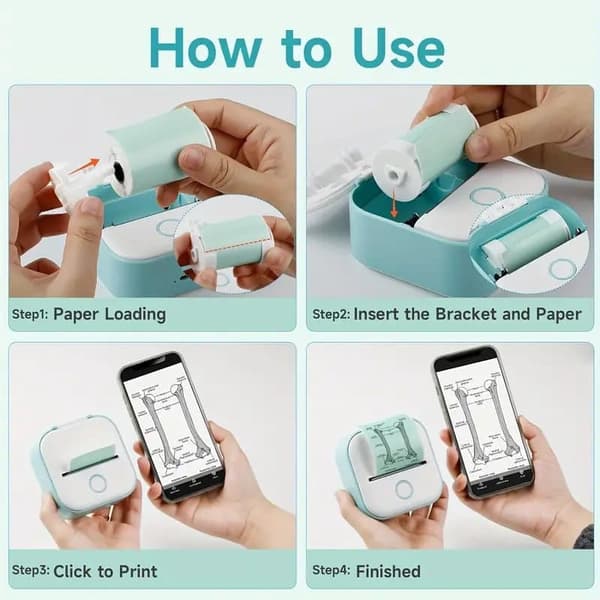 Termisk printer – Mini etiketprinter med Bluetooth, 50 mm etiketpapir, trådløs til iPhone, iPad og Android pink
