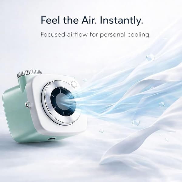 Mini kamera bærbar ventilator, USB genopladelig håndholdt ventilator med LED-display, 199 hastigheder White