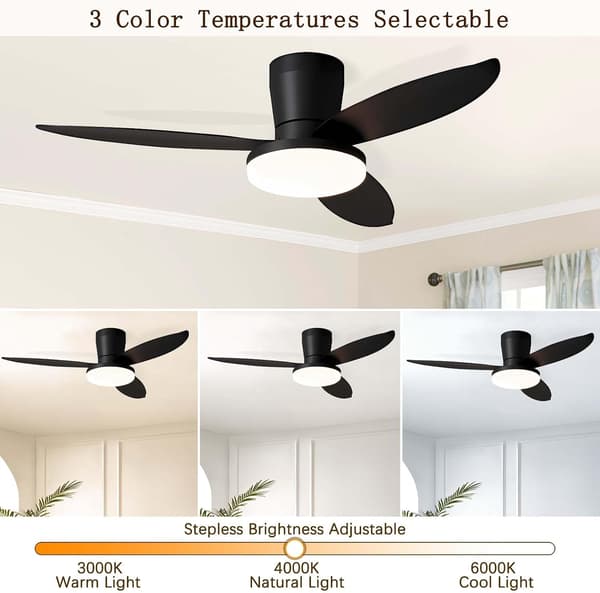 Loftventilator med LED-belysning 65/95/110 cm, 3 ABS-blade, 6 hastigheder, reversibel, til soveværelse, stue og køkken Black & Walnut 65cm