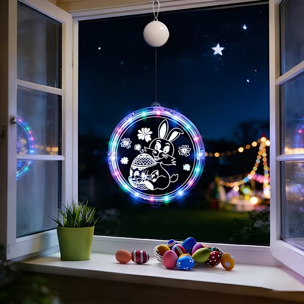 LED Easter Decoration Rabbit Egg Window Lamp – Hanging Easter Lighting for Windows, Home, Party & Decor Egg-Holding Bunny-24cm