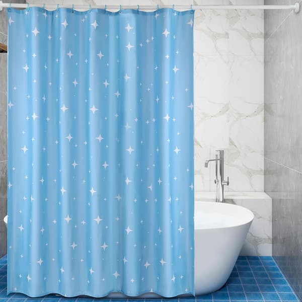 180x200cm Vattentät Duschdraperi i Polyester - Stjärnmönster, Maskintvättbar, 12 Krokar Ingår Blue