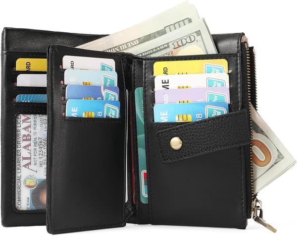 Small Women's Wallet with RFID Blocking, Leather Wallet with 2 Zippers and Card Slots, Smooth and Practical Blue