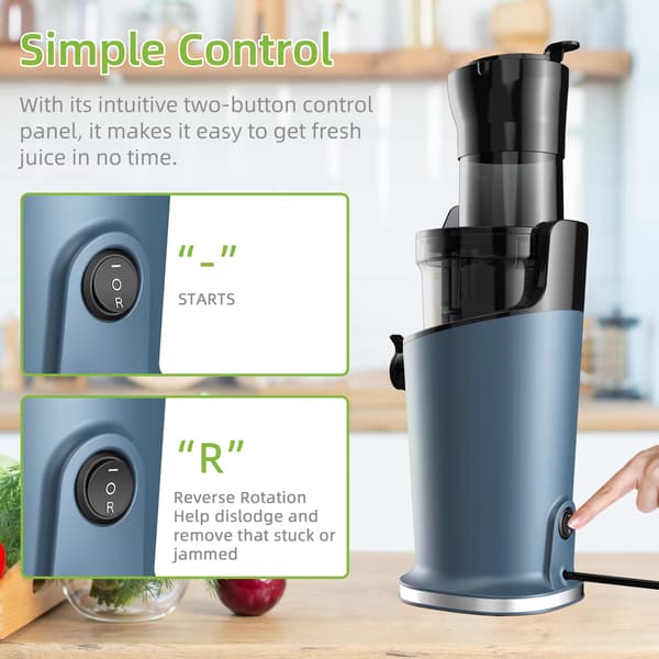 Kallpress – 200W – Långsam masticering – 78 mm matningsrör – Hela frukter/grönsaker – Press