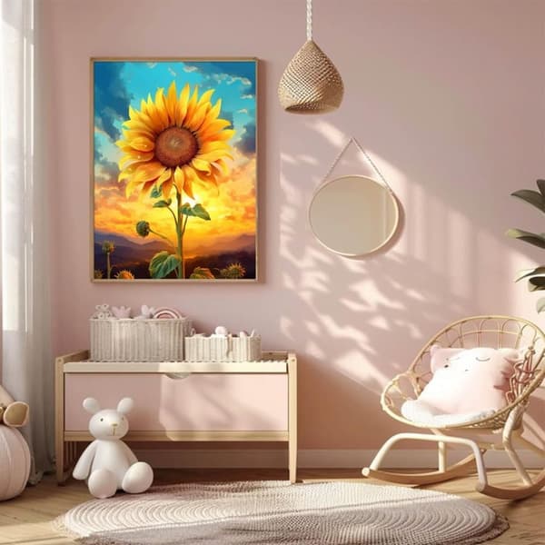 Timanttimaalaus - 5D DIY timanttimaalaus, 30x40cm (Auringonkukka ilta-auringossa)