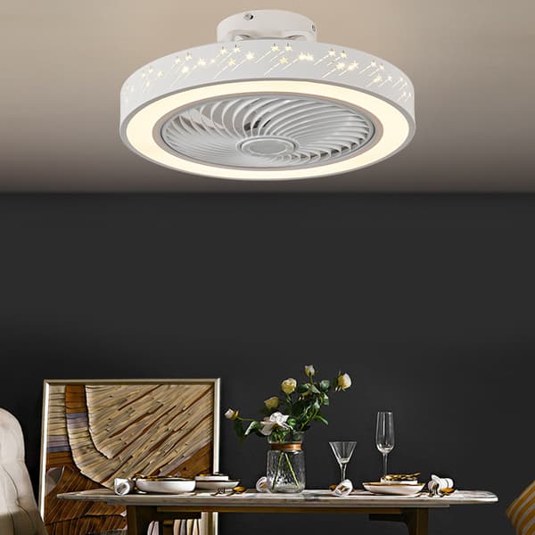 Bladeless Ceiling Fan 50 cm with LED Lighting, Dimmable Ceiling Fan with Remote Control for Bedroom and Home White